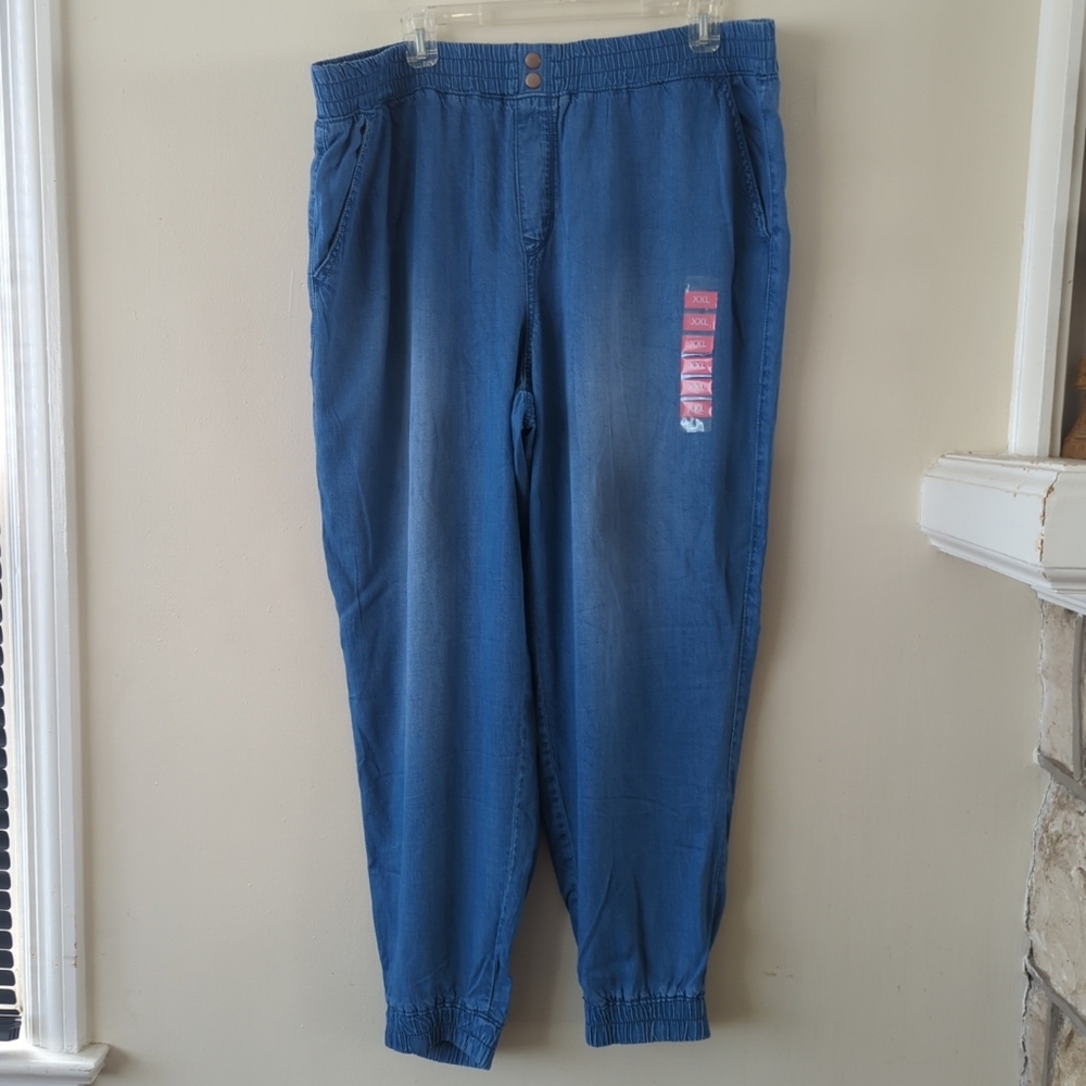 Women's Nine West Denim Blue Elastic Waist Joggers Size XXL New With Tags
